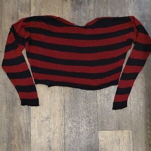 HotTopic Striped Off-Shoulder knit Cropped Sweater- Red & Black